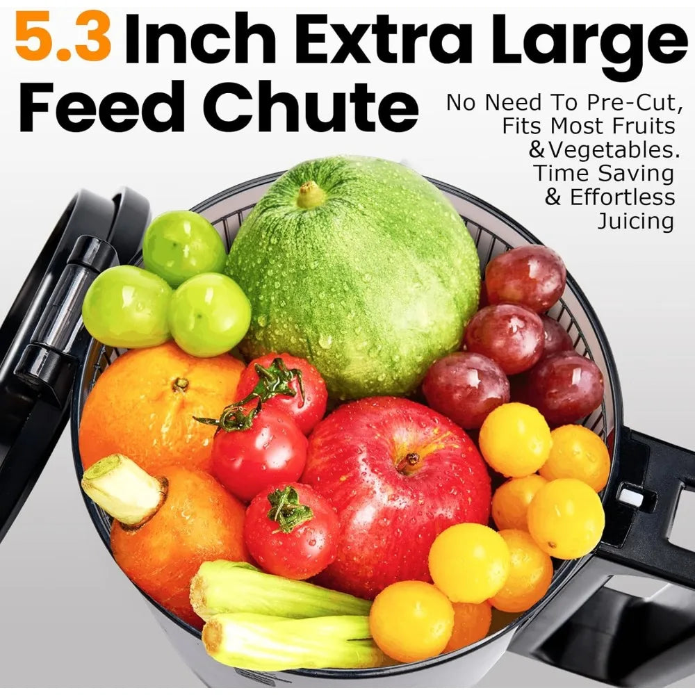Large Feed Chute Cold Press Juicer: Slow Masticating Machine for Efficient Fruit and Vegetable Juicing, Easy Clean Design