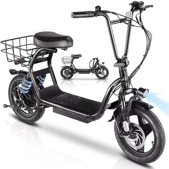 Electric Scooter with Seat, 14" Tire Foldable E-Scooter for Adults, 500/800/1200W Motor, Max 30Miles Ranges&20Mph
