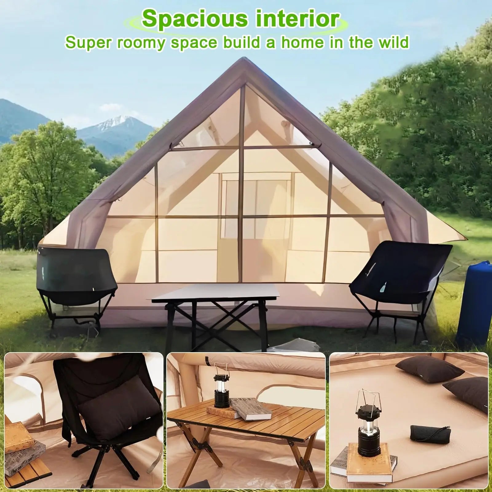 Large inflatable tent 67.8 Square Feets inflatable Camping tent for 4-6 people,4 Season Glamping Tent,Waterproof