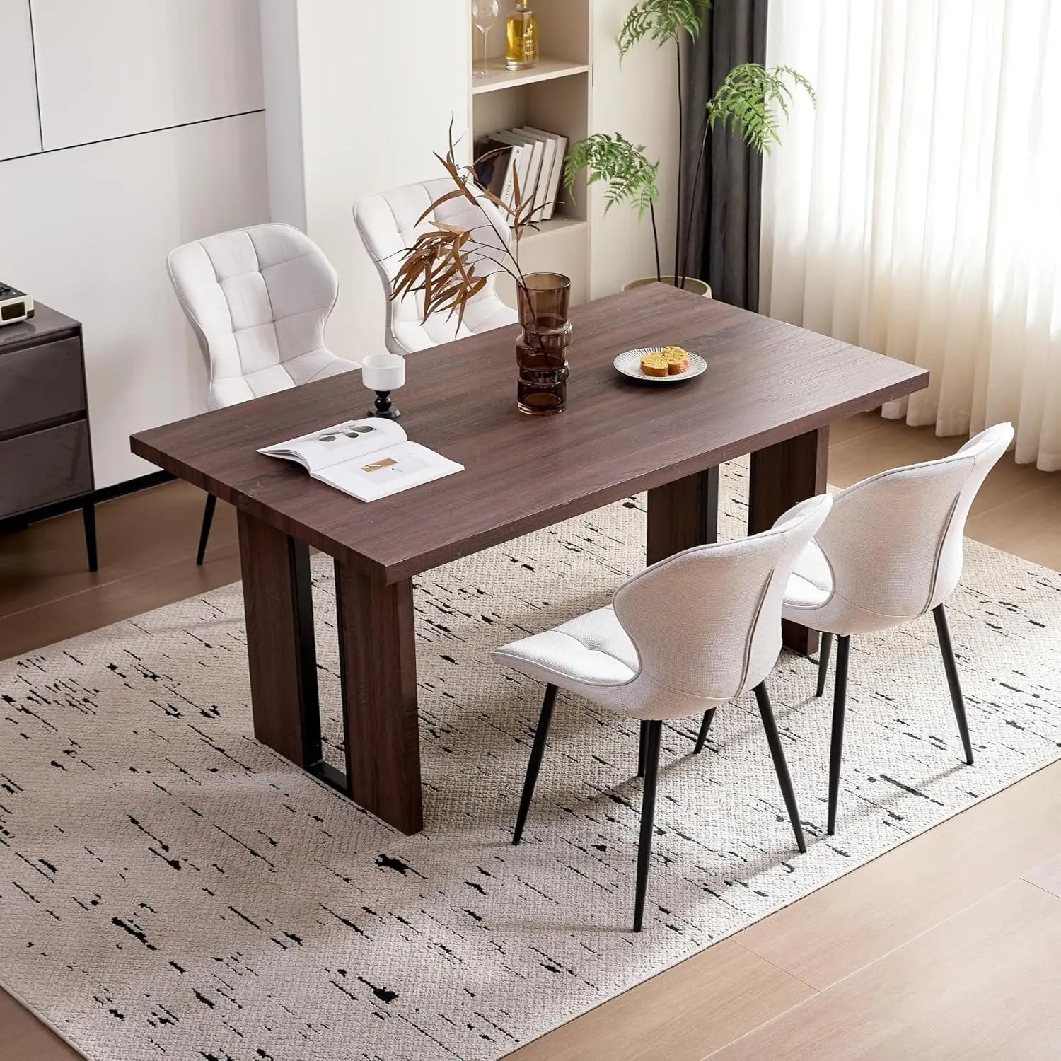 Dining Table for 4- 6 People,Rectangular Farmhouse Kitchen Table with Heavy Duty Legs for Apartment Living Room Work Home Office