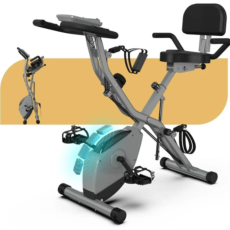 Indoor Exercise Bike for Seniors, Foldable 5 IN 1 Stationary Bike with 16-Level Magnetic Resistance and Tri-Position Ride