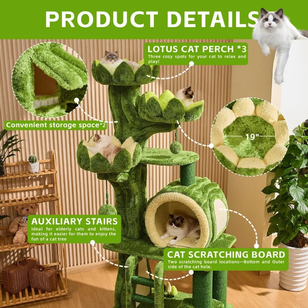 80.35'' Luxury Cat Tree for Indoor Cats, All-in-One Tall Flower Tower with Scratching Post, Multi-Level Heavy Duty Cat Tree for