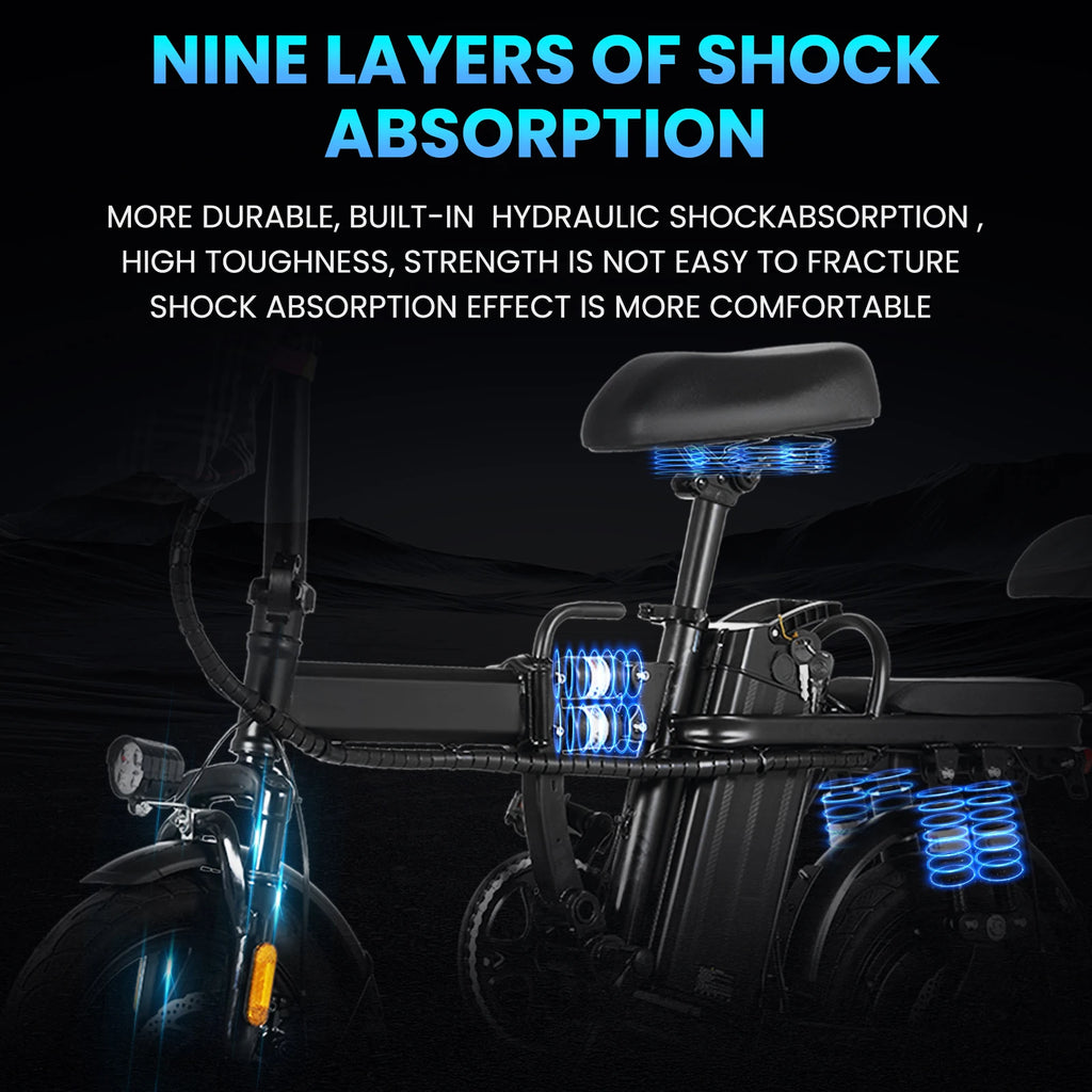 48V/500W Disc Brake Adult Foldable Electric Bicycle 14inch Tubeless Tire 20mile/h Max Speed Fit Riders Up To 70 Inches In Height