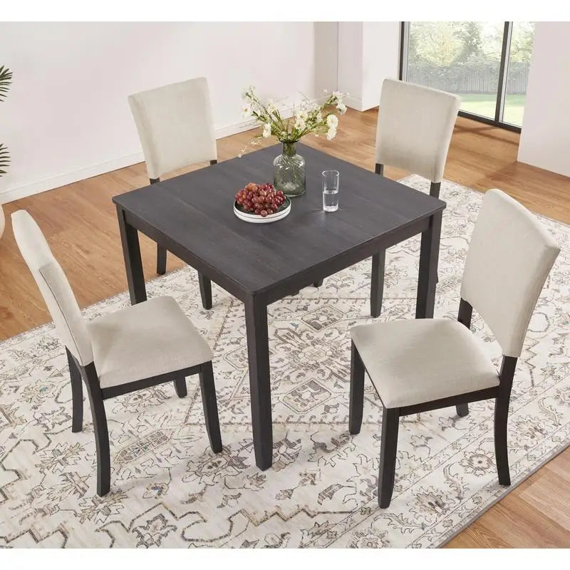 Modern 5-Piece Wooden Dining Table Set for 4, Includes 4 Chairs, Ideal for Living Room, Kitchen, and Dining Room, Antique Black