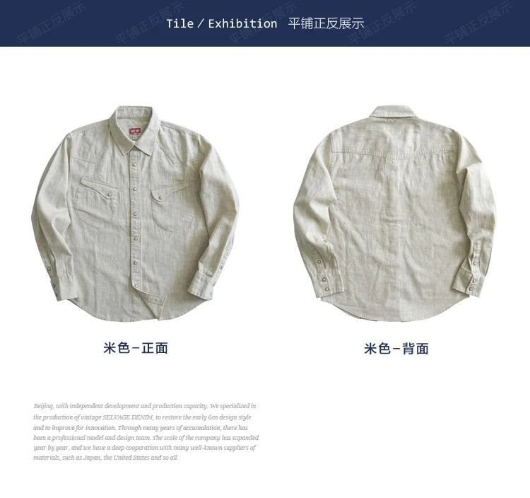 Sauce Zhan Mens Shirts Ramie Shirt for Man Long Sleeve Regular Fit