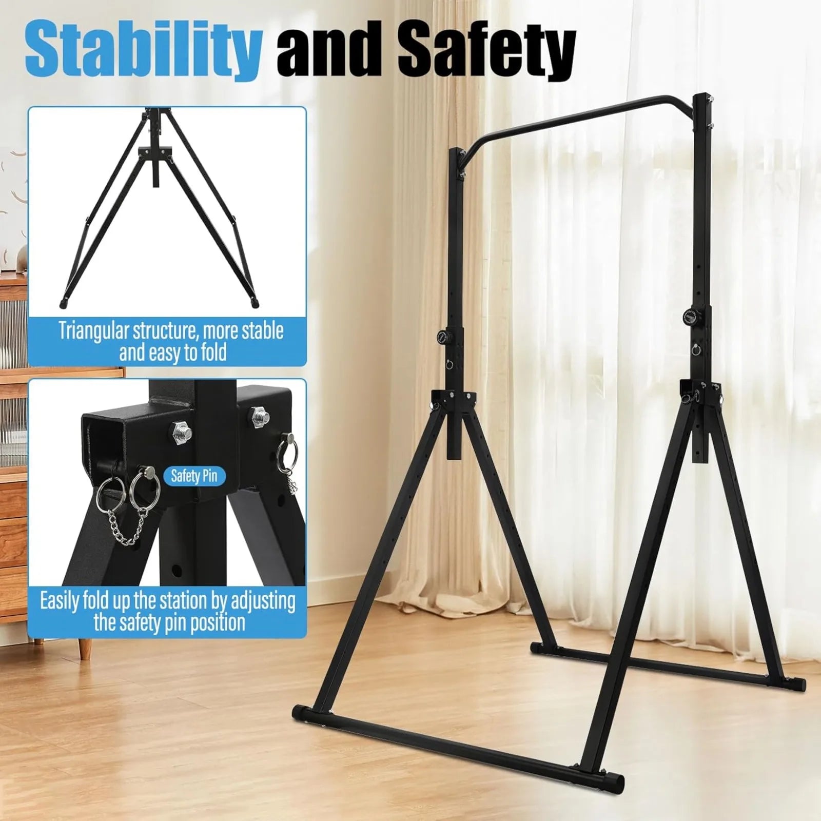 Foldable Pull Up Bar,Workout Dip Station Height Adjustable Pull Up Bar for Home,Multifunction Fitness Tower Station Gym Training