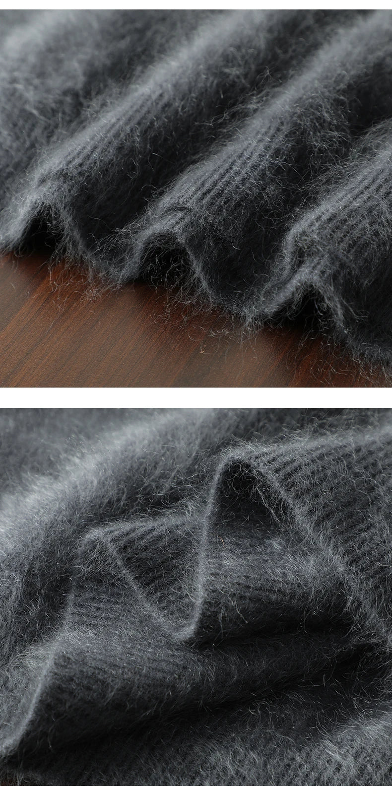 2024 Men 100% Plush Cashmere Sweaters Mock Neck Basic Pullovers Long Fluff Pure Brushing Cashmere Half High Collar Jumper Winter