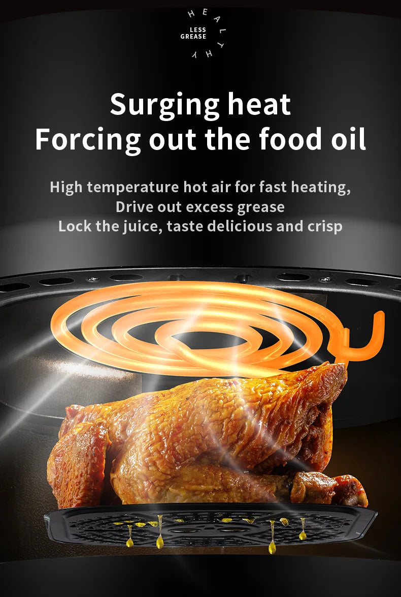 Multifunction Visible Air Fryer Stainless Steel Shell 8L Thermal Cycle Oil-free Non-Stick Touch Screen Electric Frying Oven