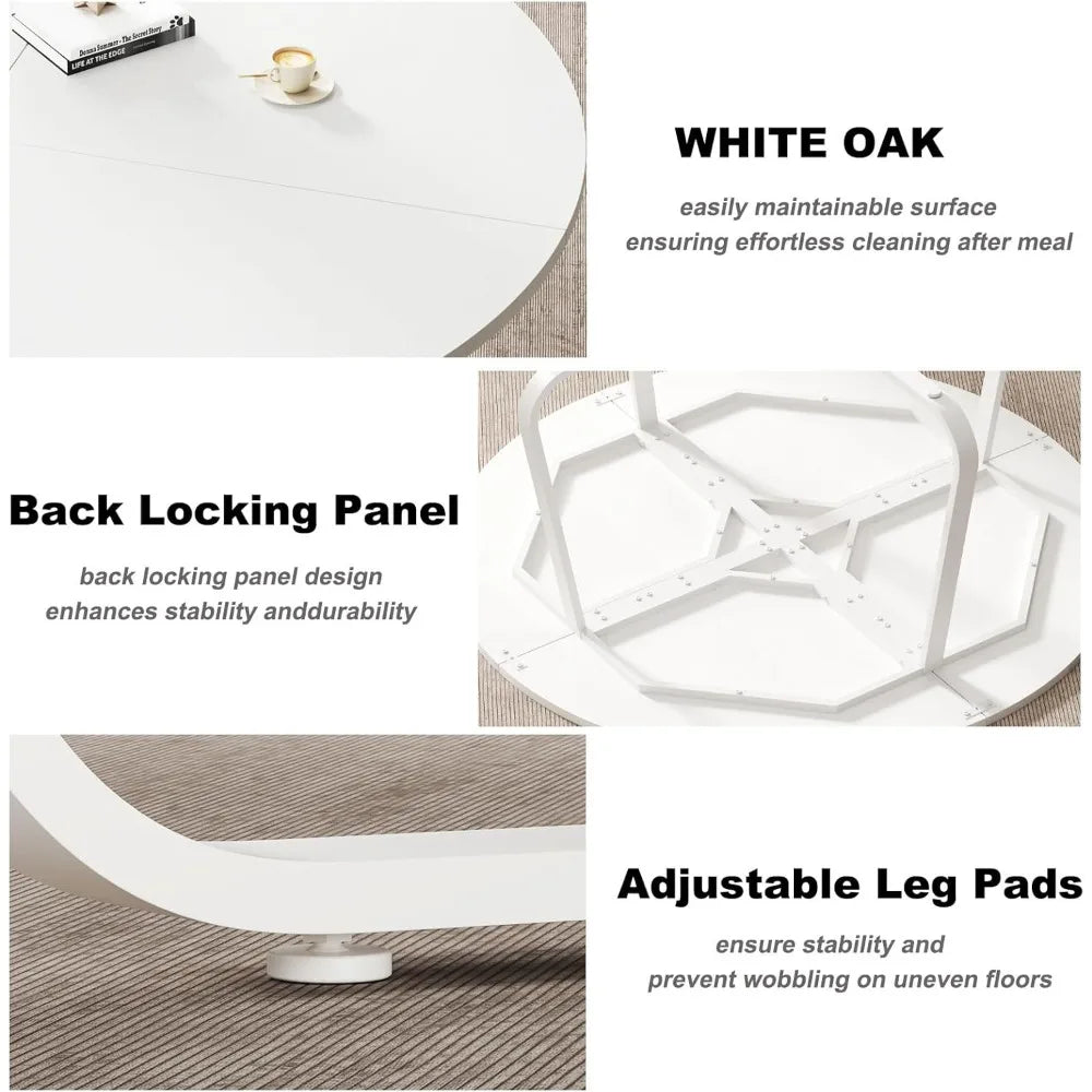 Modern Round Dining Table, Wood Metal Kitchen Tables,Industrial Large Dinner Room Tables for 6 to 8, Circle Dining Room Table f