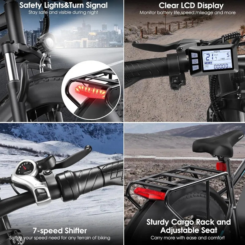 Bike for Adults, Peak 1000W Ebike, 25MPH 60Miles Electric Mountain Bike, 26" Fat Tire Adult Electric Bicycle with 48V 1