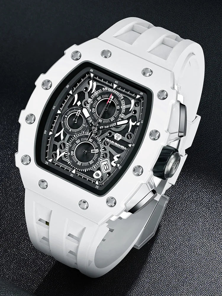 TSAR BOMBA Watch for Men Luxury Brand Tonneau Design Waterproof Clock Stainless Steel Wristwatch Fashion Rectangle Mens Watch