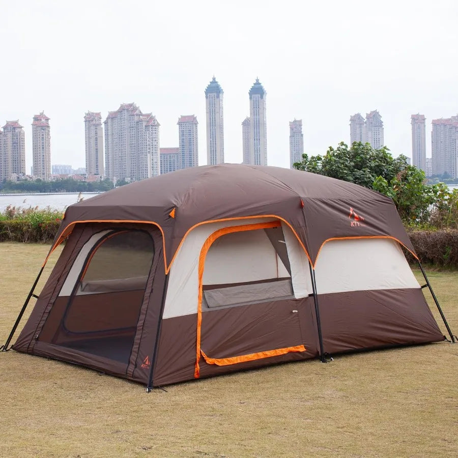 Extra Large Family Cabin Tent for Outdoor Camping and Picnic: 101214 Person Capacity 2 Rooms 3 Doors 3 Windows with Mesh Straig