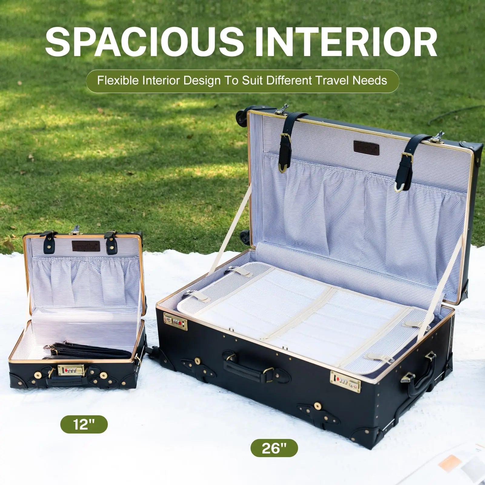 Urecity Vintage Luggage Set Lightweight Trolley Travel Suitcase On Wheels Retro Rolling Luggage 26 "+20" +12 "