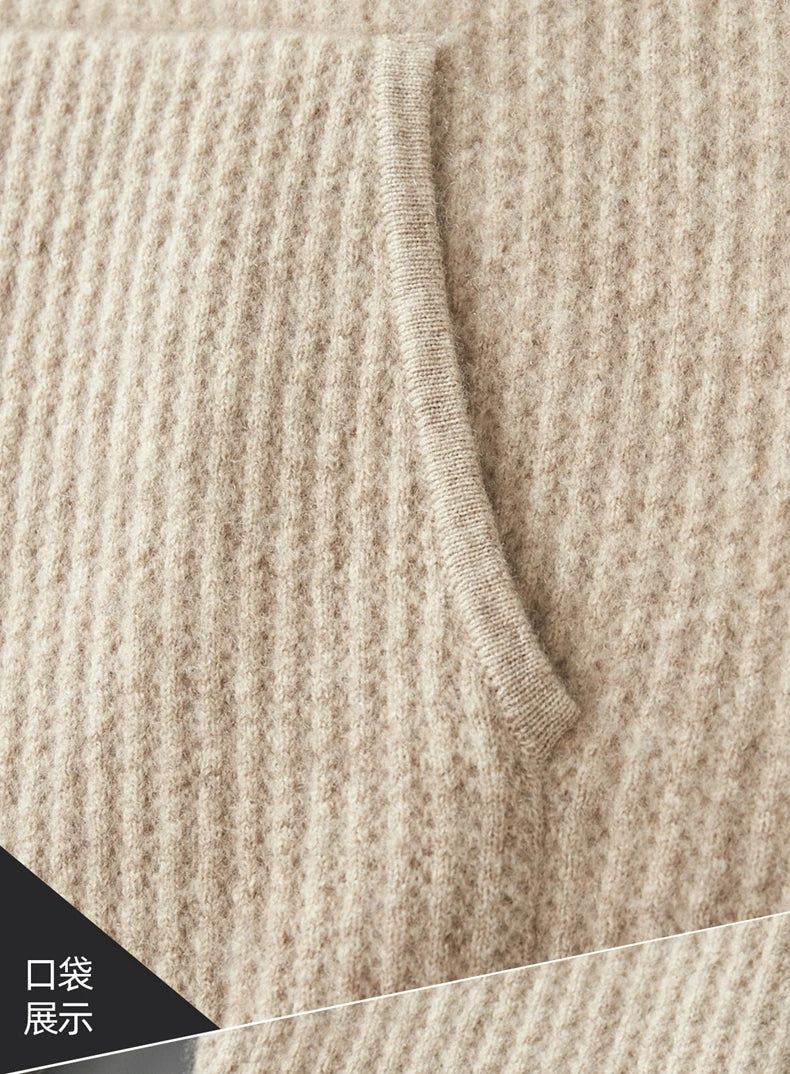 New Men's Thick Zipper Hoodie Cardigan100% Merino Wool Knitted Sweater Casual Loose Autumn/Winter Warm Hoodie Long Sleeve Jacket