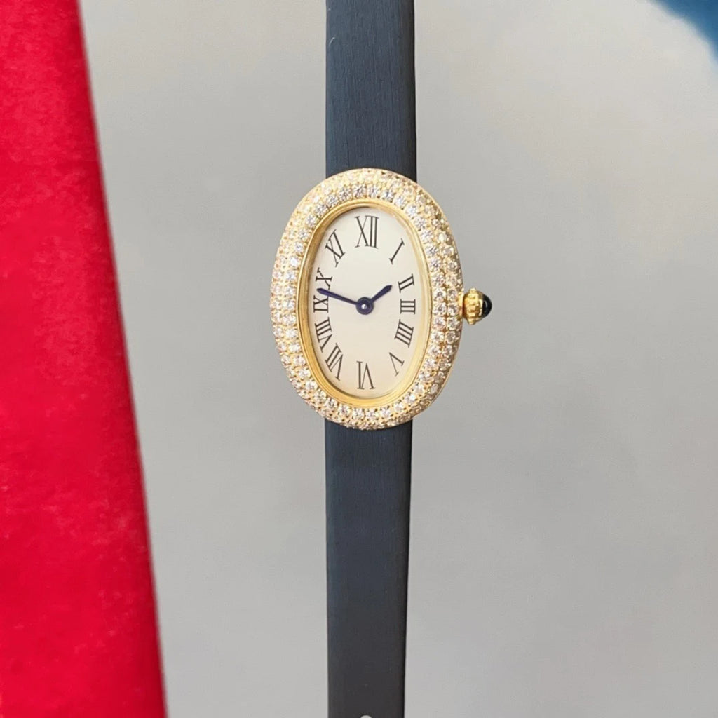 Brand Wrist Watches Woman Girl High Quality 23mm Diamond Oval Style Japanese Quartz Movement Leather Strap Clock CT80