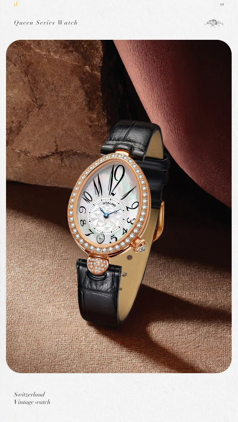 DITALING Women Luxury Watch Ladies Watches Vintage Quartz Wristwatch 30M Waterproof Skeleton Water Drop Shape Case Crystal Bezel