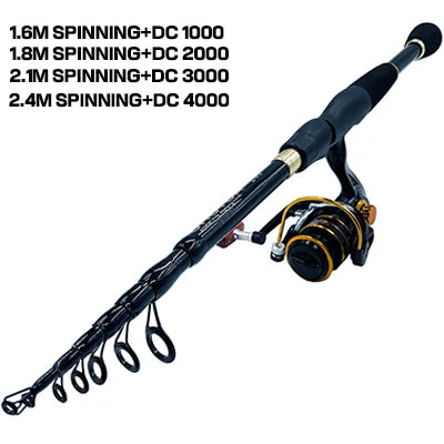 GHOTDA 1.6-2.4m Carbon Fiber Telescopic Lure Fishing Rod and Reel Combo Top Quality Casting Fishing Pole Spinning Reel Set Pesca