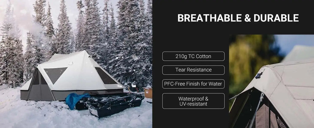 YC-Canvas Bell Yurt Tents, 4 Seasons Large Waterproof & Windproof Luxury Glamping Tent w/Stove Jack for Family Outdoor Camping,