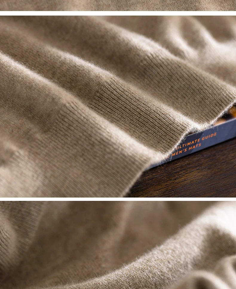 Class A 100% Pure Cashmere Men's Sweater Autumn Winter Semi Open Collar Zipper Pullover Sweater, Casual Business Men's Clothing