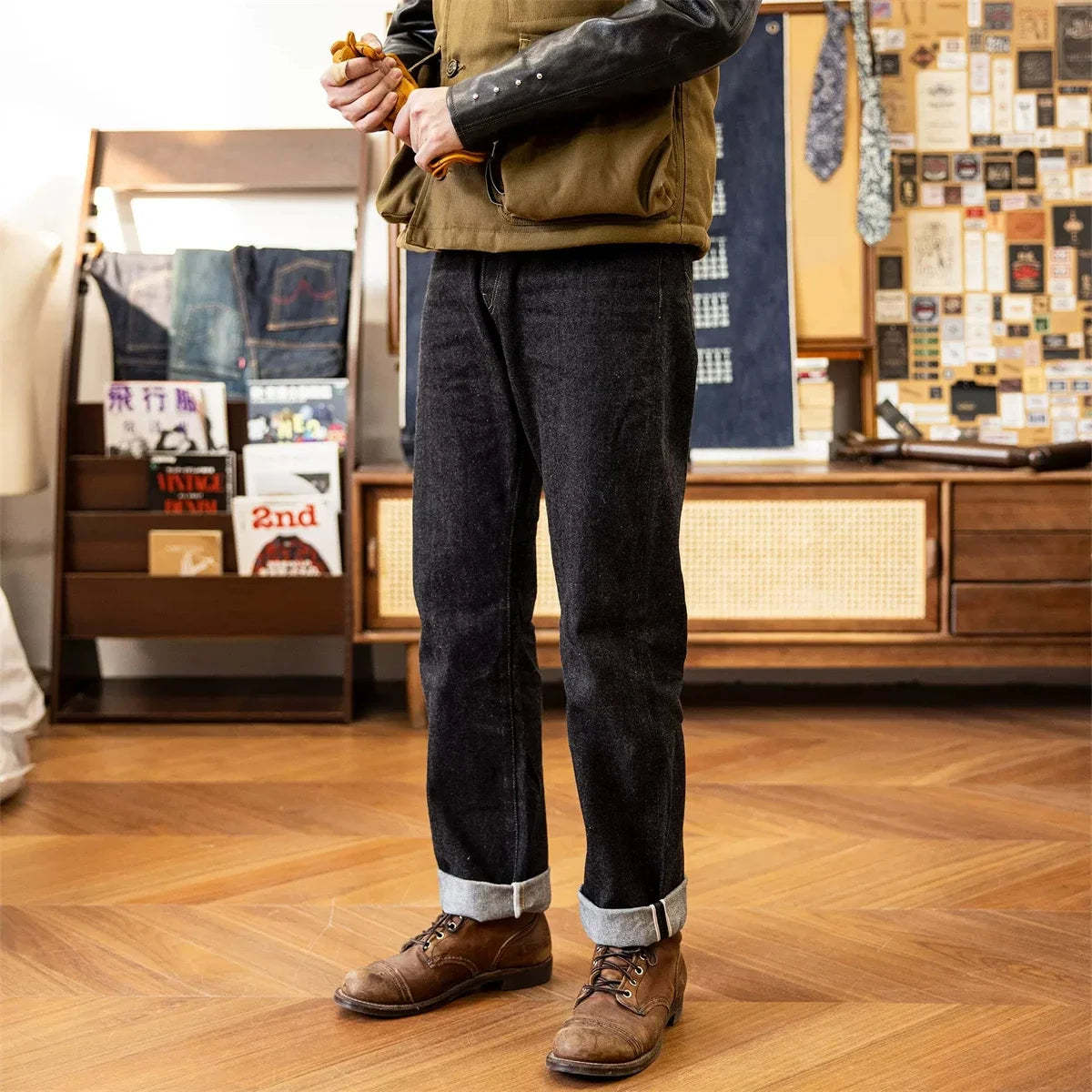 Red Tornado Lot 601B Black Jeans Straight Fit 14.5oz Selvedge Denim Pants Rinsed