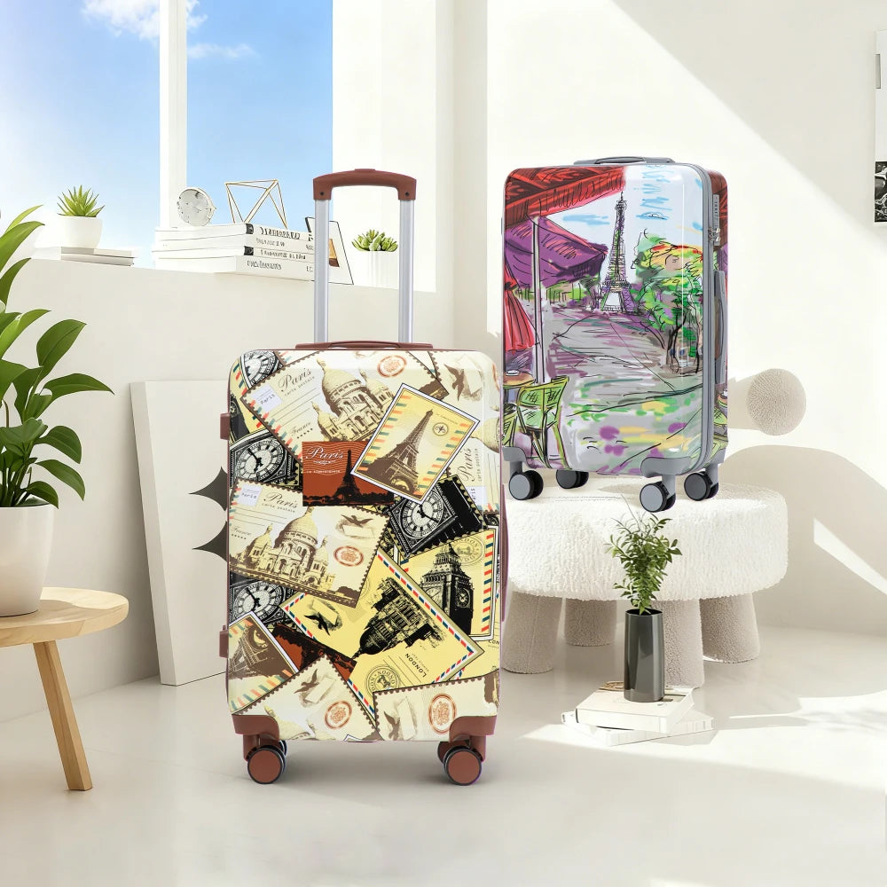 20"/24"/28" 3 pcs/set in PC Spinner Wheel Luggage, Carry on Suitcase, With Printed pattern and Combination Lock