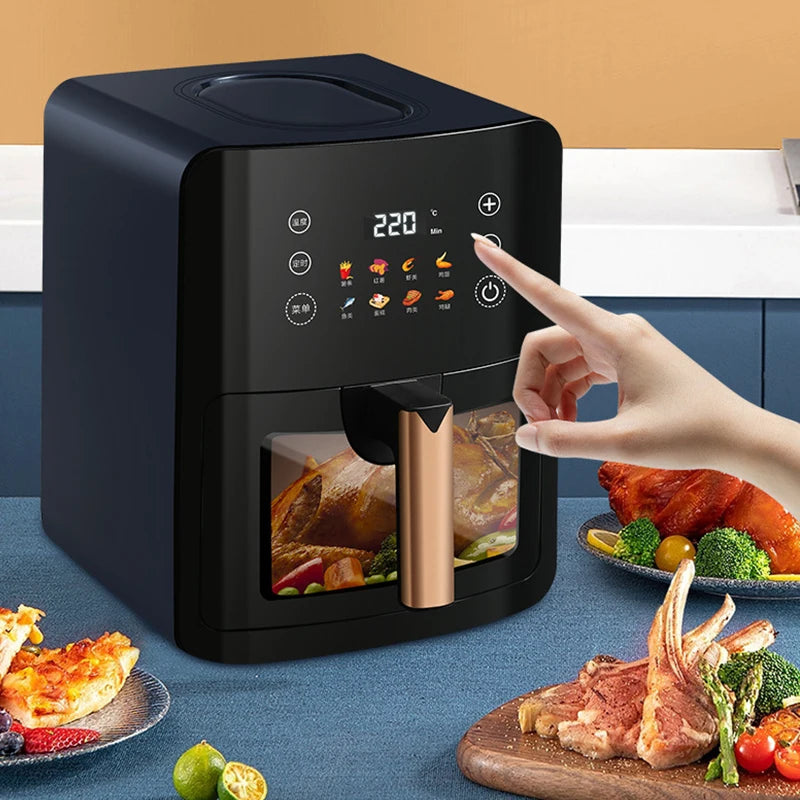 5L Electric Deep Fryer with LCD Display Smart Automatic Glass Oven Air Fryer for Household Food Processing And Baking