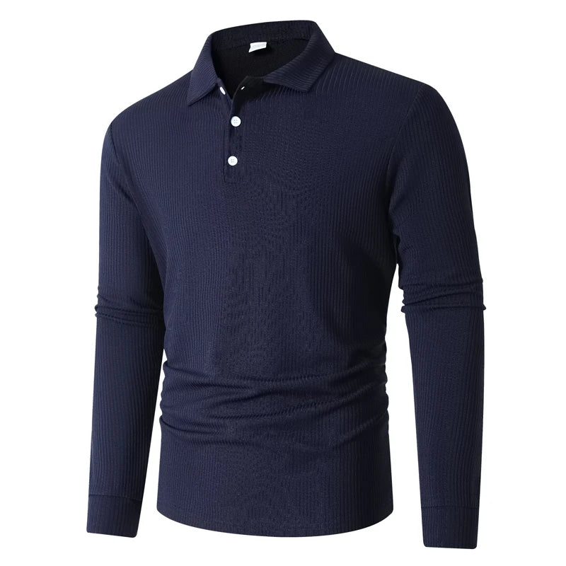 2025 new arrive Men's T-shirt knitted lapel business button slim fit long sleeved polo shirt