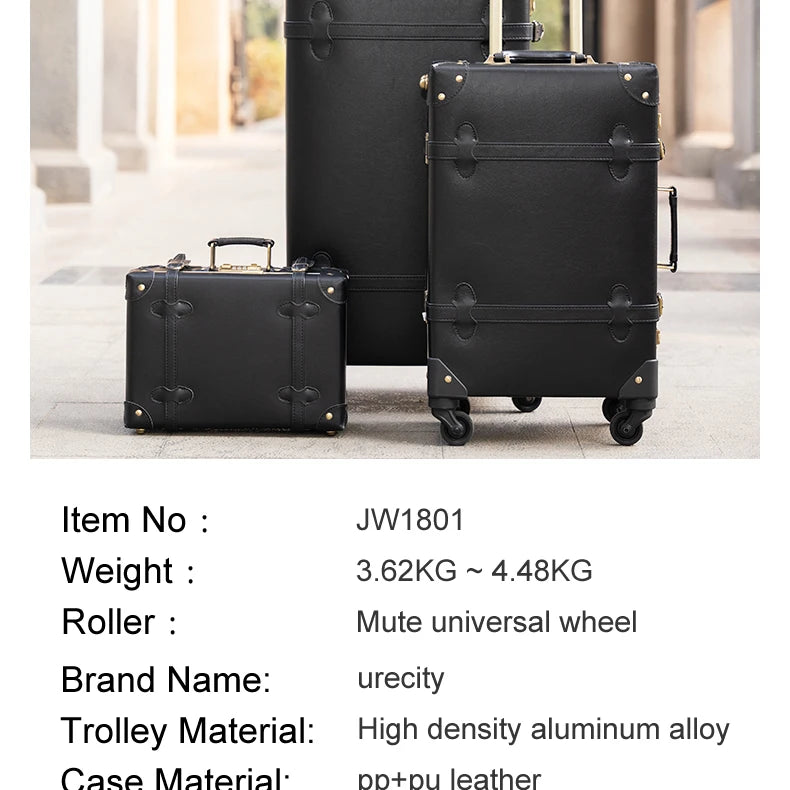 Urecity Vintage Luggage Set Lightweight Trolley Travel Suitcase On Wheels Retro Rolling Luggage 26 "+20" +12 "