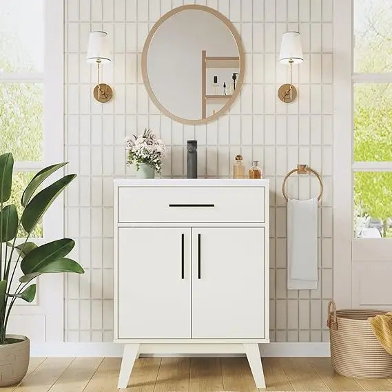 24.5" Bathroom Vanity with Sink Combo, Mid-Century Modern Small Single Bathroom Cabinet Set, Integrated Sink, Soft Closing Door