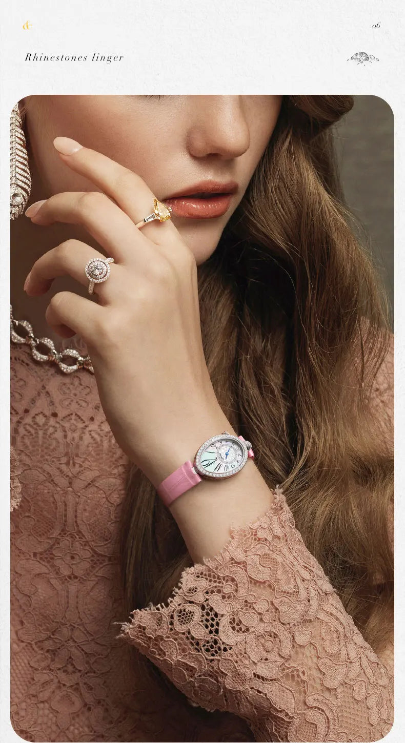 DITALING Women Luxury Watch Ladies Watches Vintage Quartz Wristwatch 30M Waterproof Skeleton Water Drop Shape Case Crystal Bezel