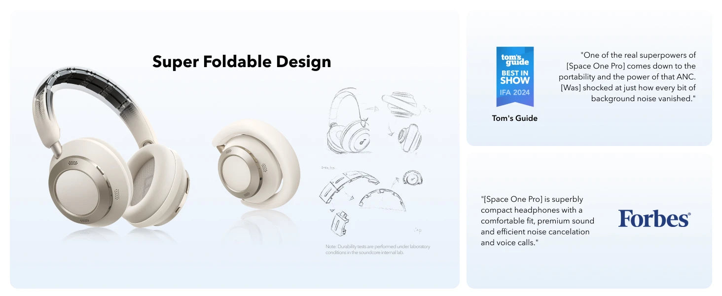 Adaptive Active Noise Cancelling Headphones Driven by 6 Mics, Super Foldable Design, 60H Lossless Audio, Ultra-Fast Charging