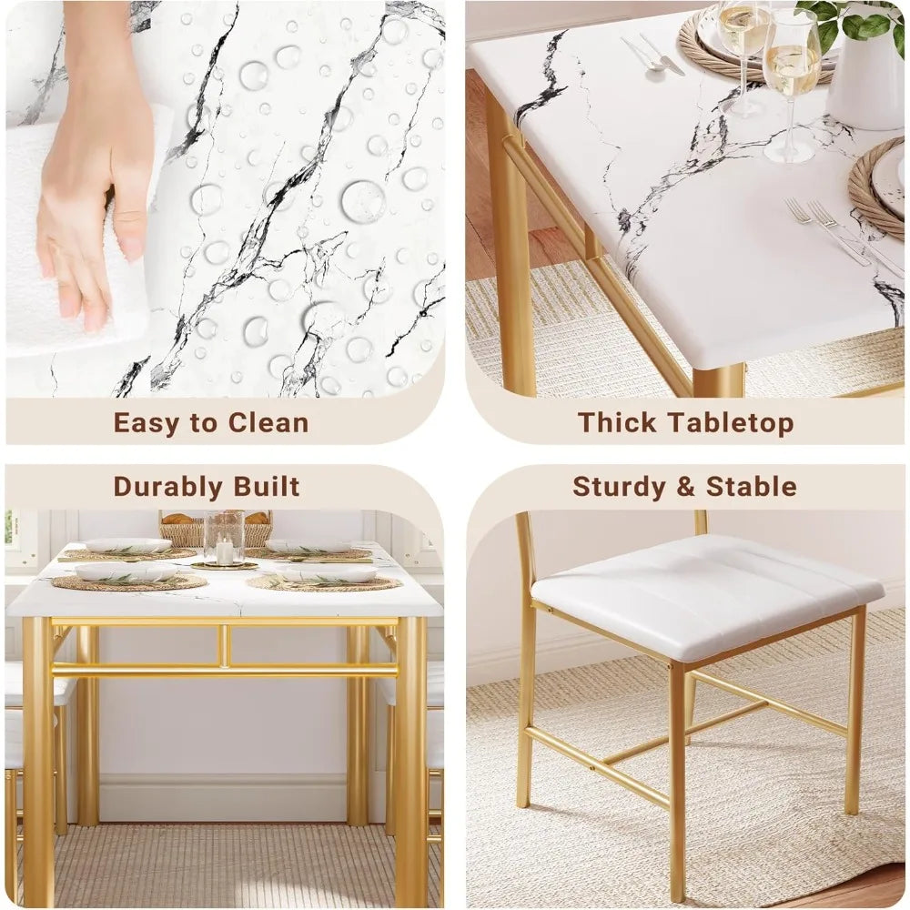 Dining Table Set for 4, Wood Kitchen Table with Upholstered Chairs for Kitchen & Dining Room, Compact Dining Set for Smal