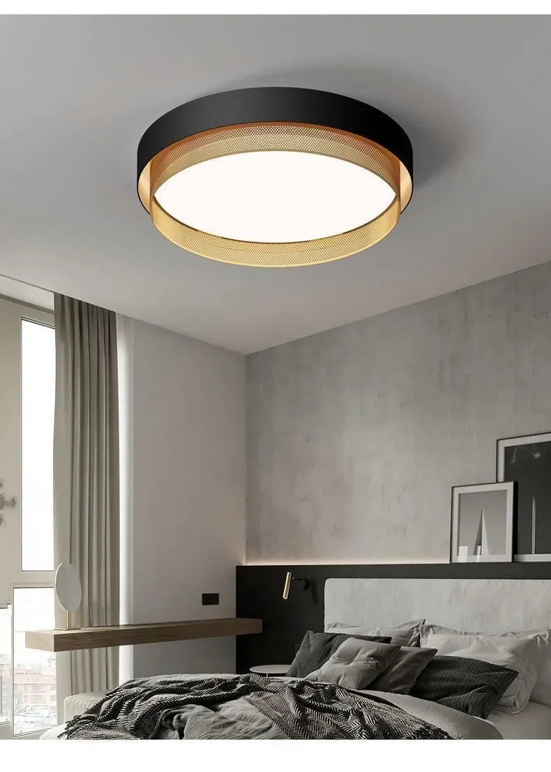 2025 New Nordic LED Ceiling Light Living Room Bedroom Black Metal Grid Ceiling Light Modern Creative Circular Room Lighting