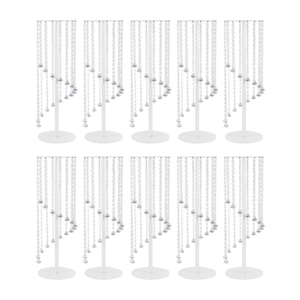 10Pcs Acrylic Crystal Flower Stand Clear Flower Vase 7.9*7.9*23.6in Hanging Beads Centerpieces Elegant Table Decor Flower Holder