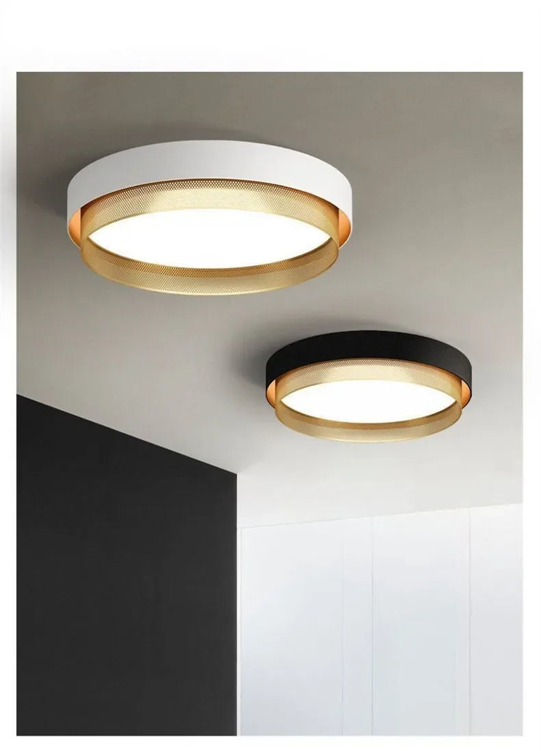 2025 New Nordic LED Ceiling Light Living Room Bedroom Black Metal Grid Ceiling Light Modern Creative Circular Room Lighting