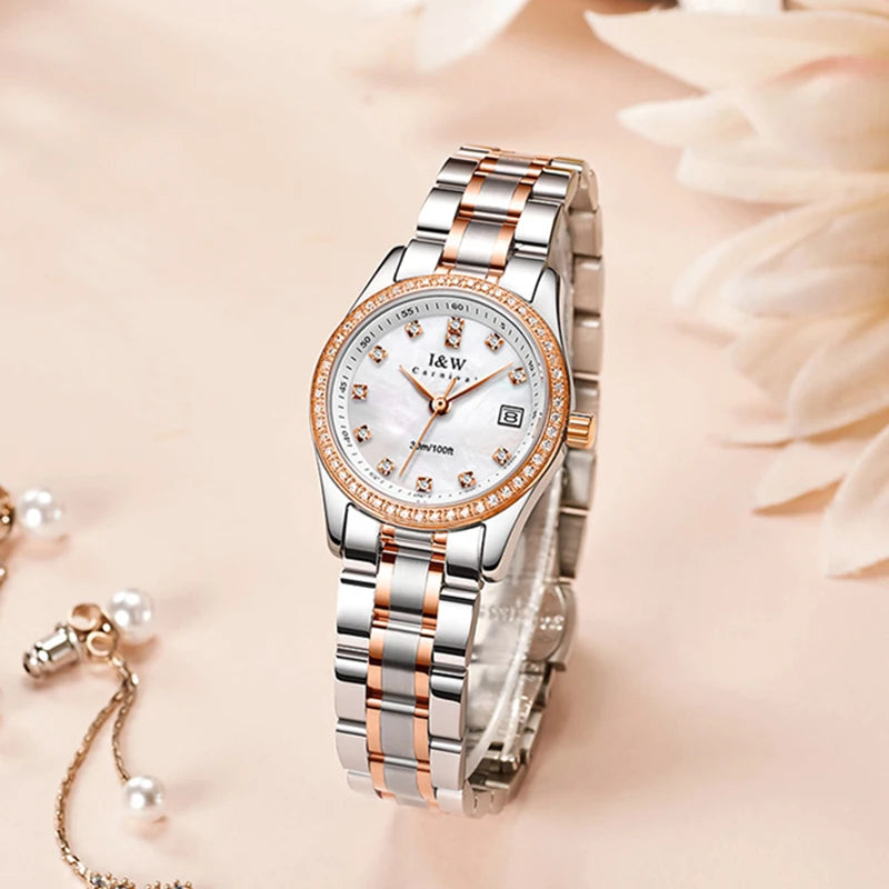 IW Brand Women's Watch Luxury Sapphire Mirror Casual Watches Waterproof Watch Women Fashion Dress Rhinestone WristWatch reloj