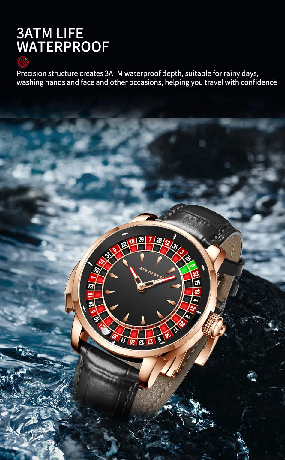 PINDU Rotating Dial Design Mechanical Watches Men NH35 Movement Sapphire Waterproof Leather Luxurious Automatic Wristwatches