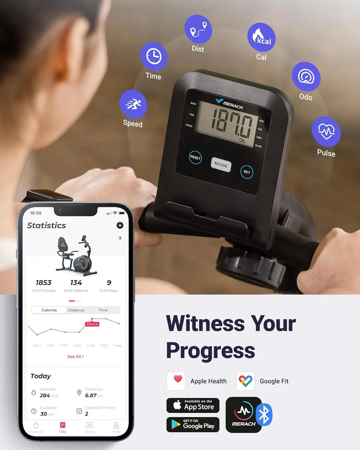 Recumbent Exercise Bike for Home with Smart Bluetooth and Exclusive App Connectivity, LCD, Heart Rate Handle, Magnetic Recumbent