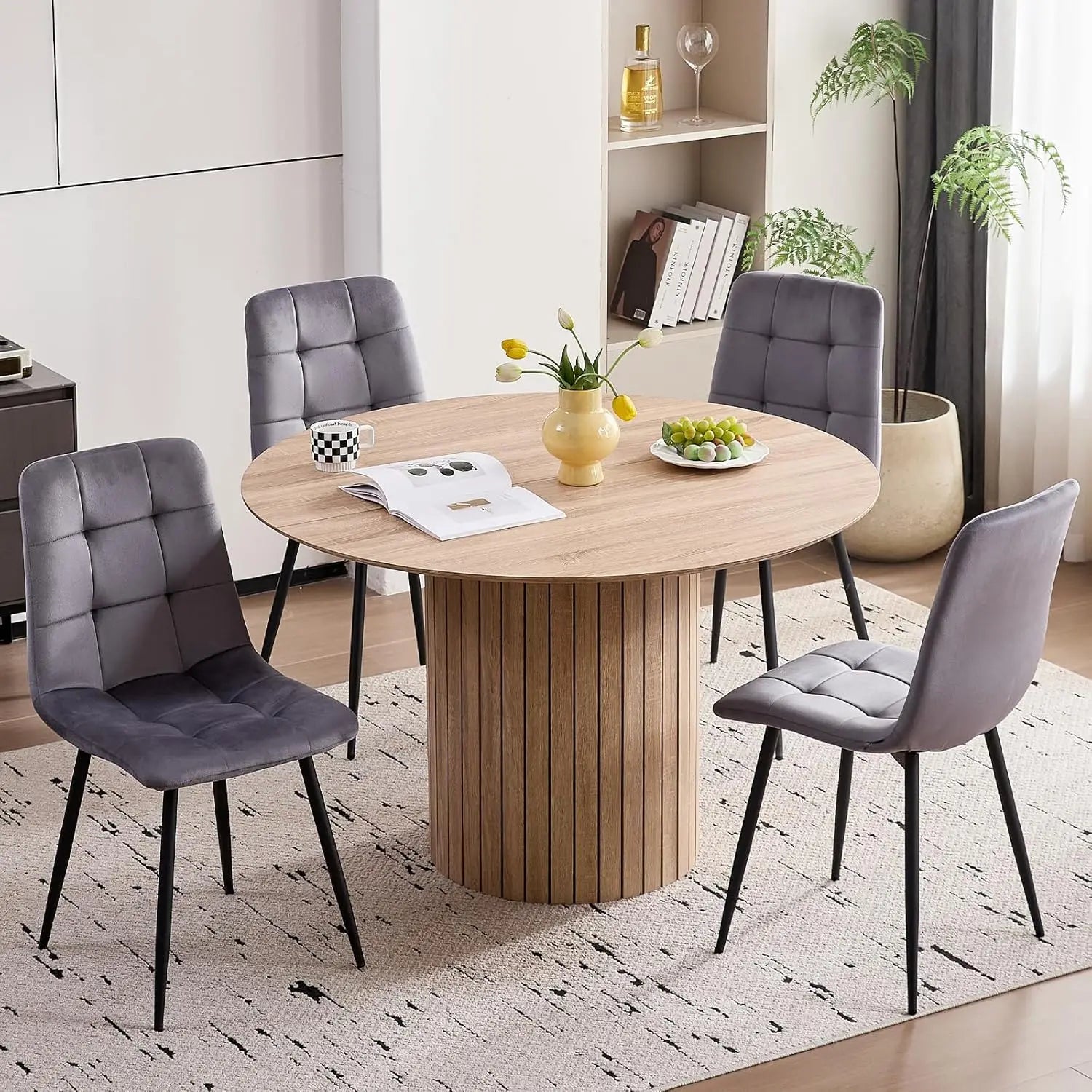 Velvet Dining Chair Set of 4, Modern Mid Century Upholstered Fabric Kitchen Chairs with Adjustable Pads,Sturdy Metal Legs Armles