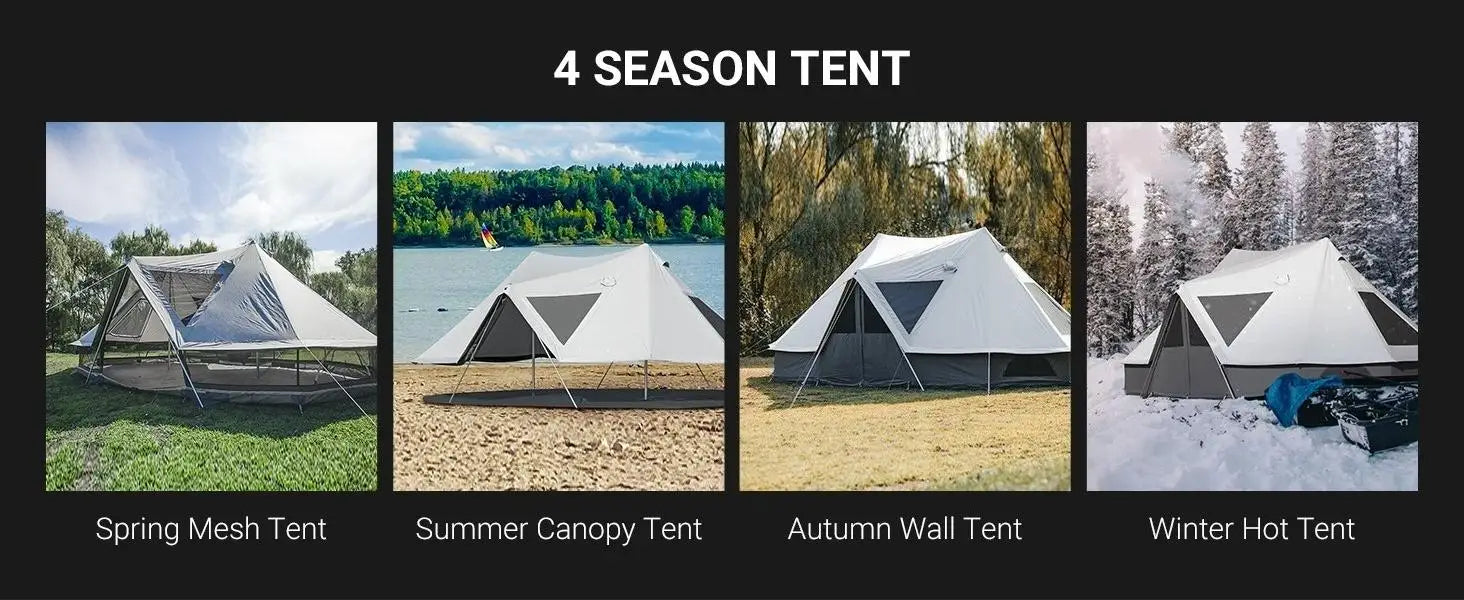 YC-Canvas Bell Yurt Tents, 4 Seasons Large Waterproof & Windproof Luxury Glamping Tent w/Stove Jack for Family Outdoor Camping,