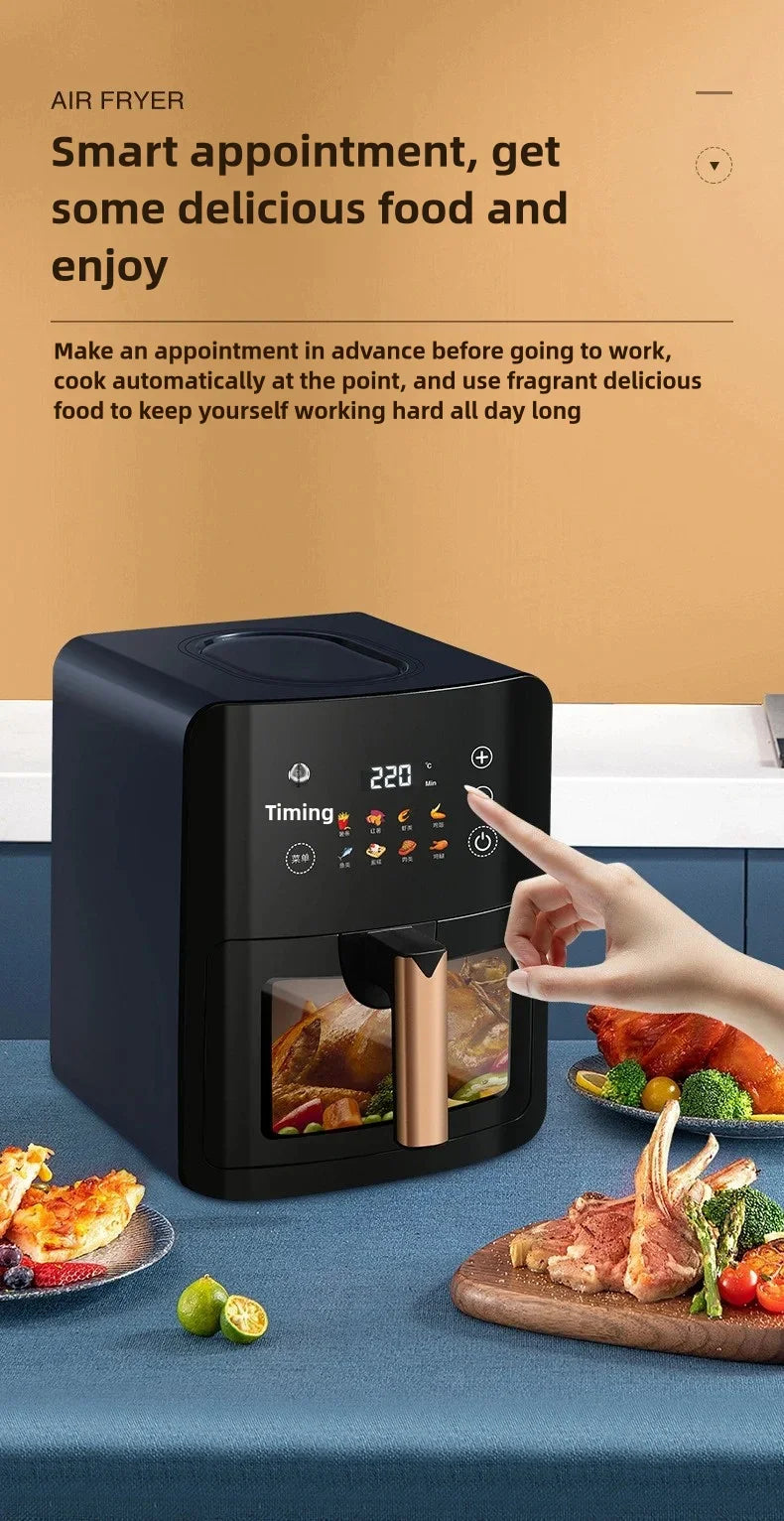 5L Electric Deep Fryer with LCD Display Smart Automatic Glass Oven Air Fryer for Household Food Processing And Baking