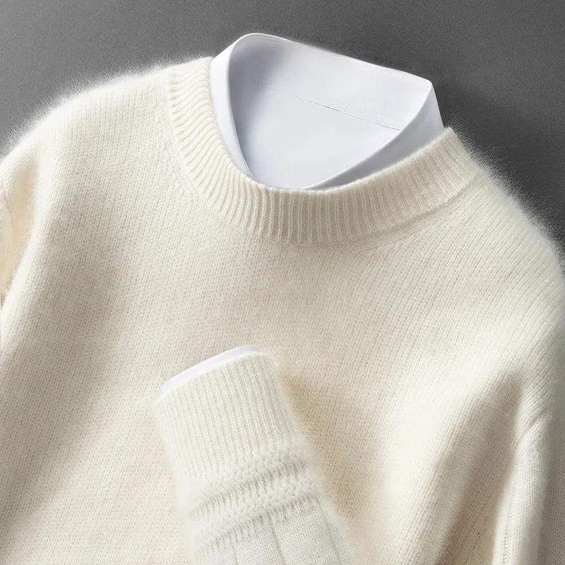 ADDONEE Heavyweight Men's Autumn Winter Thick 100% Cashmere Pullover Sweater O-neck Long Sleeve Striped Cashmere Knitwear