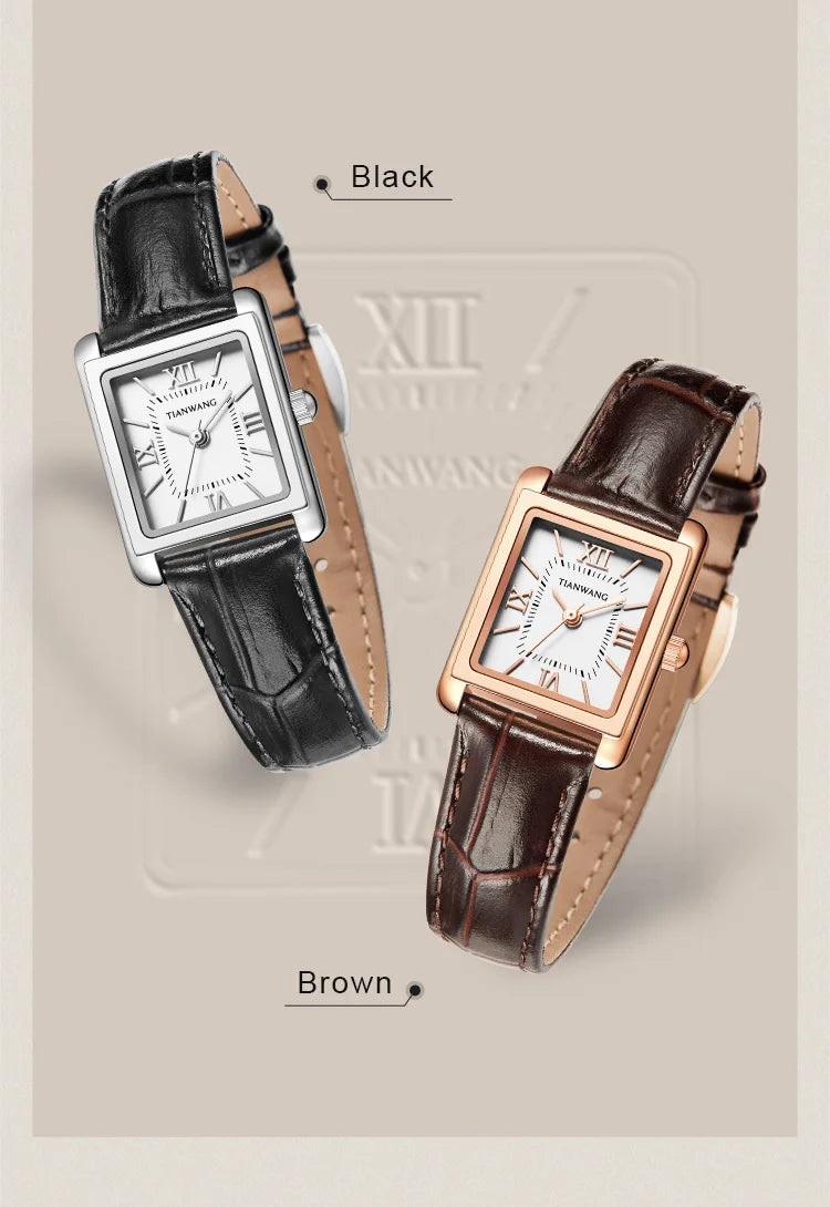 Elegance Leather Watch TIANWANG Luxury Square Women Genuine Leather Japanese Movement Minimalist Dress Wristwatch 3ATM