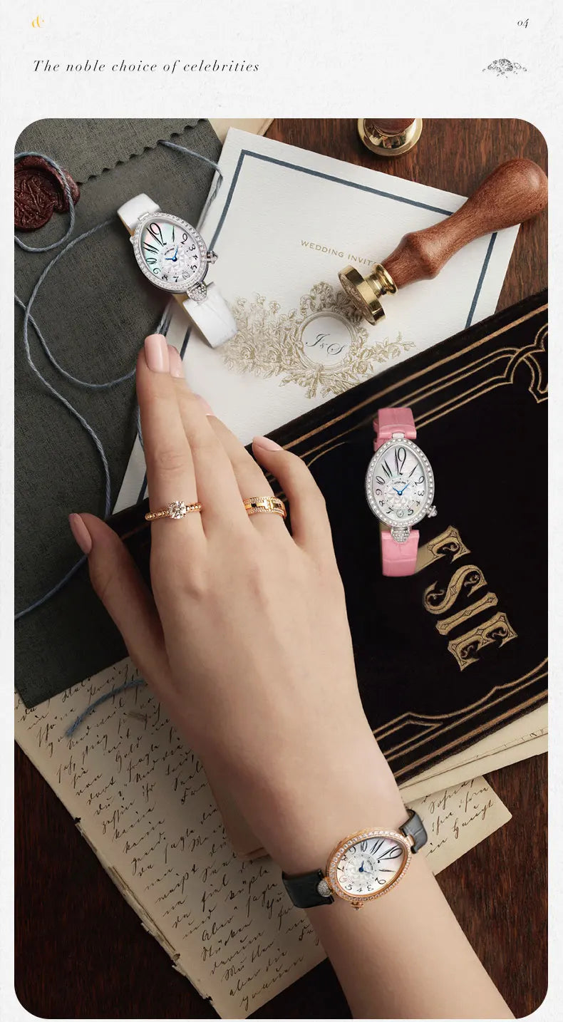 DITALING Women Luxury Watch Ladies Watches Vintage Quartz Wristwatch 30M Waterproof Skeleton Water Drop Shape Case Crystal Bezel