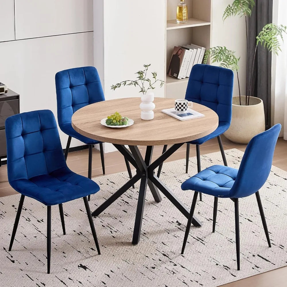 Velvet Dining Chair Set of 4, Modern Mid Century Upholstered Fabric Kitchen Chairs with Adjustable Pads,Sturdy Metal Legs Armles