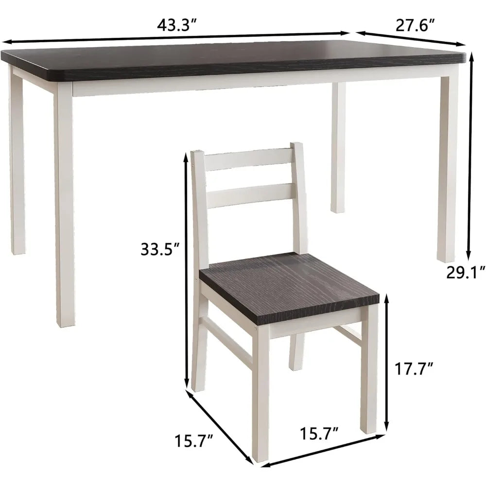 Solid Wood Dining Table Set for 4, Farmhouse Rectangular Table and 4 Chairs Set for Kitchen, Living Room, Breakfast Nook