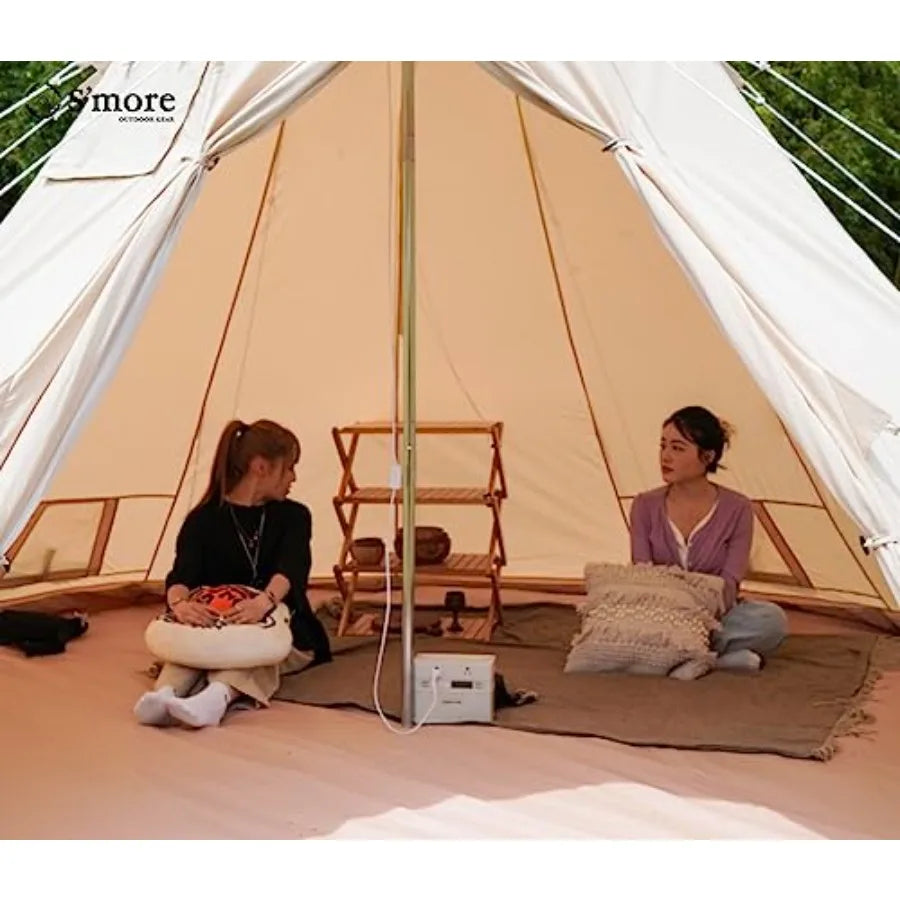 Canvas Family Camping Tent 45 Person 4 Season Glamping Tent with Stove Jack and Windproof Weather Resistant Bell