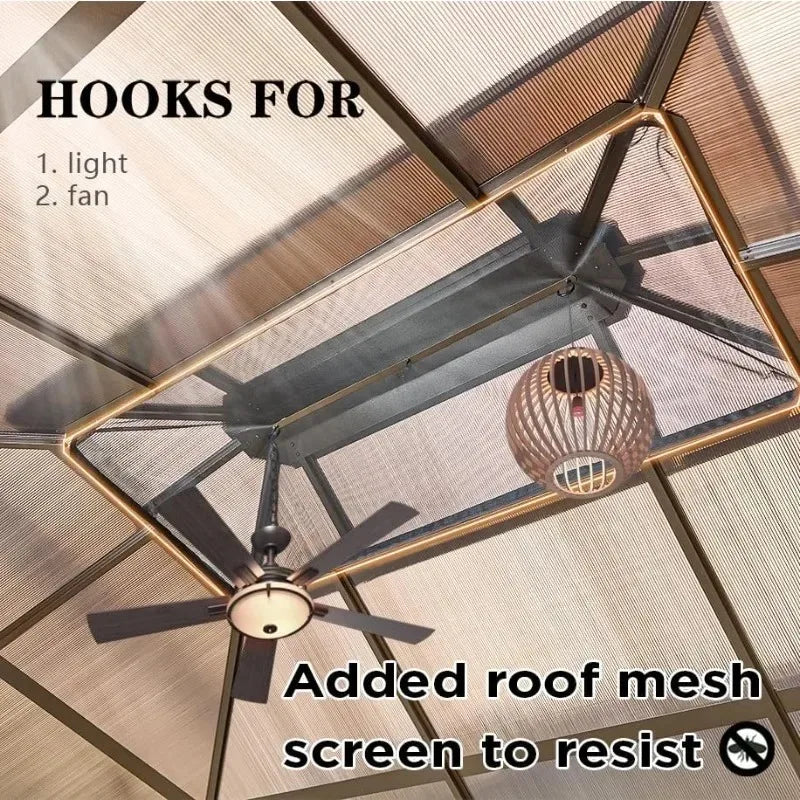 Discount 10'x13' Hardtop Gazebo, Outdoor Polycarbonate Double Roof Canopy, Aluminum Frame Permanent Pavilion with Curtains and N