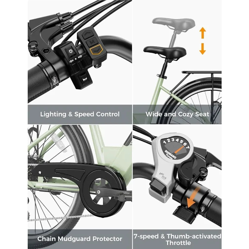 Roamer ST Electric Bike for Adults, 1200W Peak Motor Max 62miles & 28MPH City Cruiser Ebike,26'' Commuter Ebike, 528WH Re