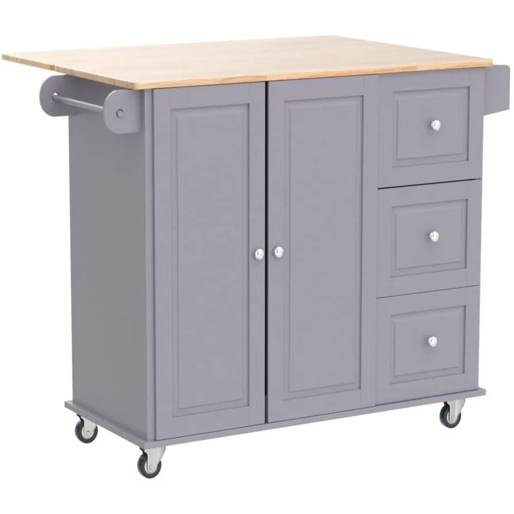 Kitchen Island Cart on Wheels - Mobile Kitchen Island with Drop Leaf, Rolling Kitchen Table with Storage